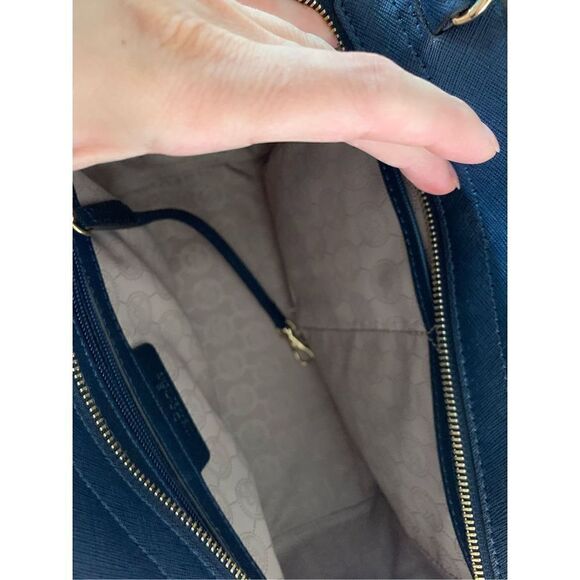 Michael Kors Leather Satchel / Tote Navy Blue - Picture 2 of 12